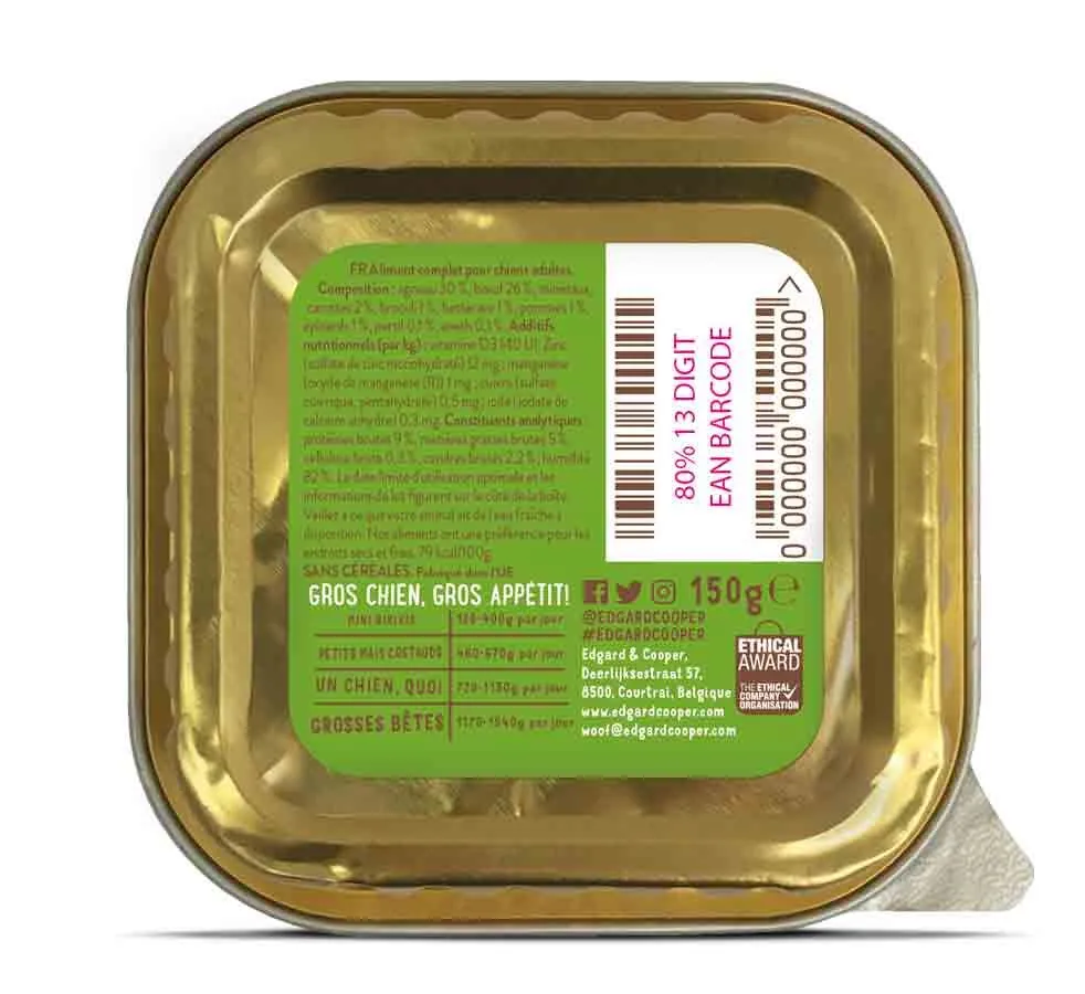 Edgard & Cooper Barquette Agneau Et Boeuf Pour Chien 11 X 150 G – Image 2