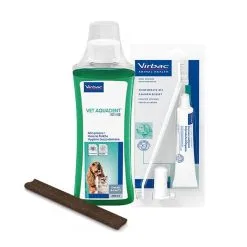 Pack Dentaire Virbac : 1 Kit De Brossage Dentaire + 1 Lamelle Dentaire Veggiedent FRESH XS + 1 Vetaquadent Fresh 250 Ml